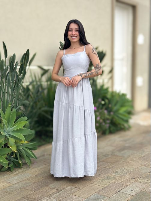 Vestido Longo Micaela CINZA CLARO - LOJA TUTTI FRUTTI