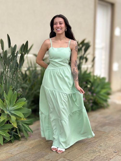 Vestido Longo Micaela VERDE ÁGUA - LOJA TUTTI FRUTTI