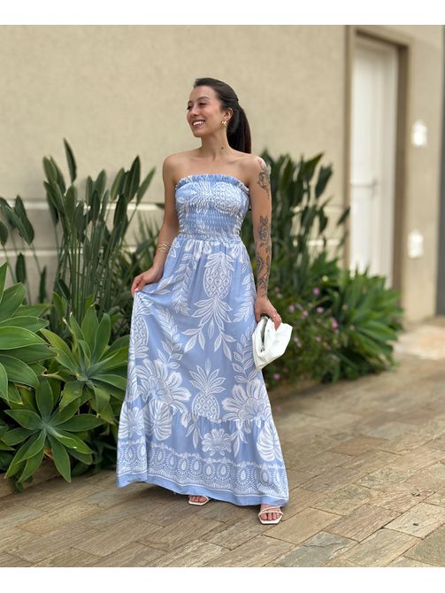 Vestido Longo Suri Sem Alças ESTAMPADO AZUL CLARO ... - LOJA TUTTI FRUTTI