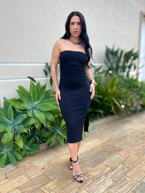 Vestido Midi Julia Sem Alças PRETO - LOJA TUTTI FRUTTI