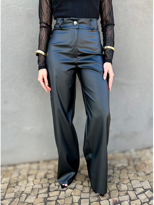 Wide Leg em Couro Fake PRETO - LOJA TUTTI FRUTTI