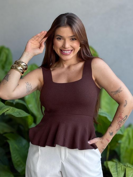 Blusa Peplum em Tricot Modal MARROM CAFÉ - LOJA TUTTI FRUTTI