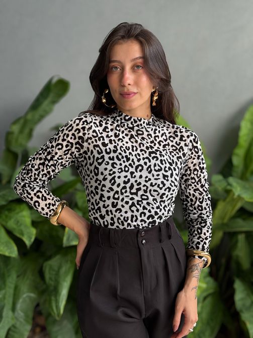 Body em Tule Animal Print BRANCO COM PRETO - LOJA TUTTI FRUTTI