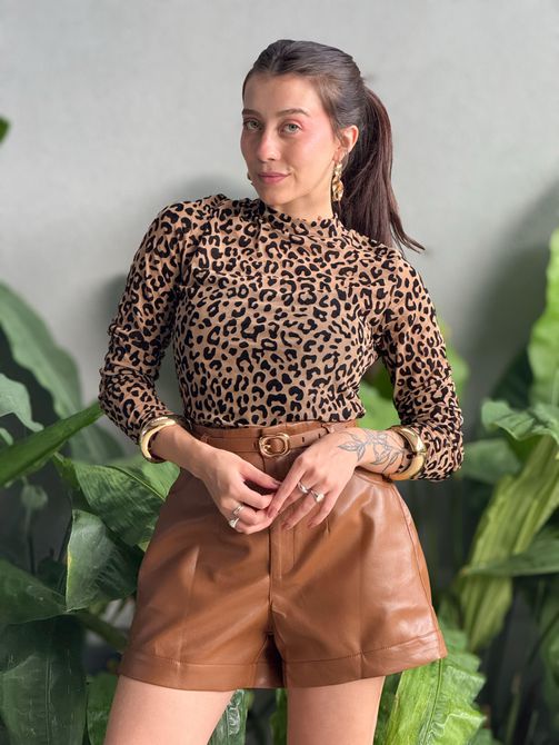 Body em Tule Animal Print BEGE COM PRETO - LOJA TUTTI FRUTTI