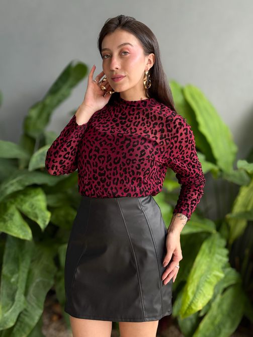 Body em Tule Animal Print VINHO COM PRETO - LOJA TUTTI FRUTTI