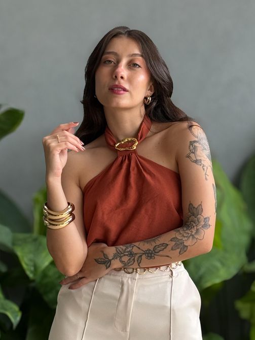 Blusa Elóa Detalhe de Ferragem TERRACOTA - LOJA TUTTI FRUTTI