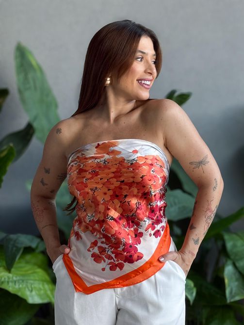 Lenço ESTAMPADO FLORAL LARANJA - LOJA TUTTI FRUTTI