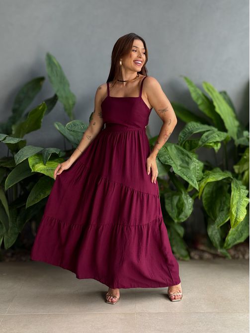 Vestido Longo Micaela VINHO - LOJA TUTTI FRUTTI