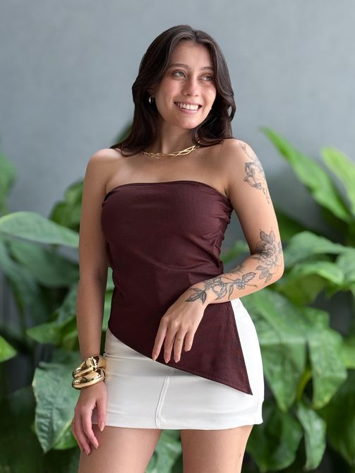 Blusa Sem Alças Assimetrica MARROM CAFÉ - LOJA TUTTI FRUTTI