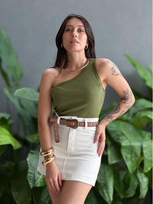 Blusa Nula Manga em Malha Ribana VERDE MILITAR - LOJA TUTTI FRUTTI