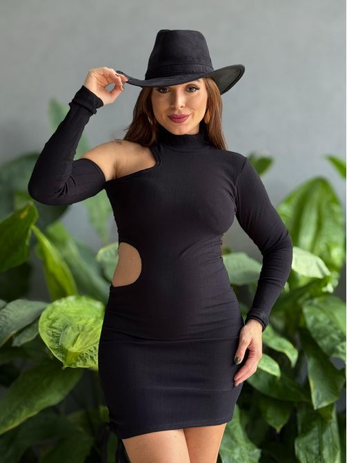 Vestido Curto Malha Ribana Aberto nas Laterais PRE... - LOJA TUTTI FRUTTI