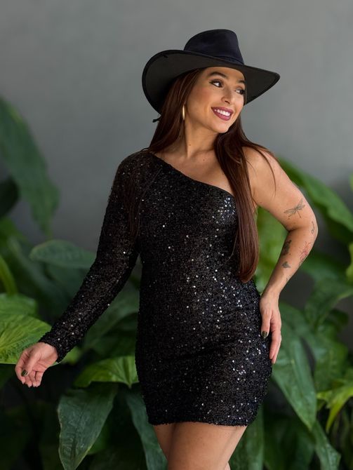 Vestido Aurora em Paete Nula Manga PRETO - LOJA TUTTI FRUTTI