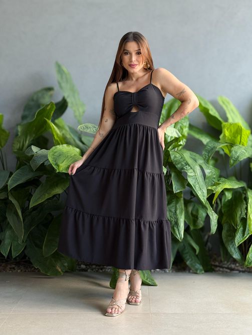 Vestido Midi Flavia PRETO - LOJA TUTTI FRUTTI