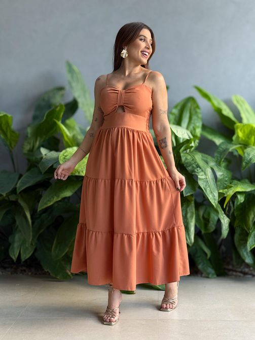 Vestido Midi Flavia CARAMELO - LOJA TUTTI FRUTTI