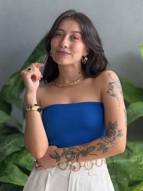 Top faixa em Tricot Modal AZUL BIC - LOJA TUTTI FRUTTI