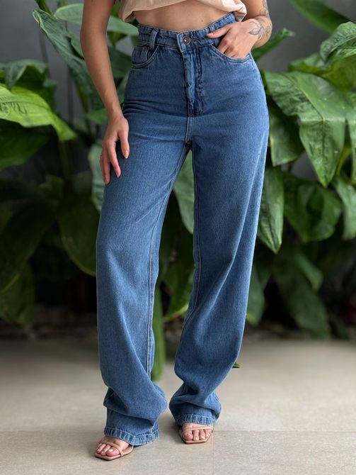 Calça Wide Legg Jeans Cherry 04 LAVAGEM ESCURA - LOJA TUTTI FRUTTI