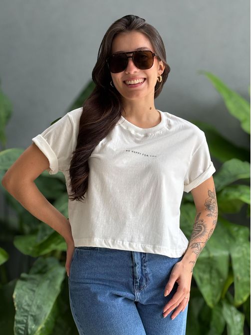T-shirt Be Happy For You OFF WHITE - LOJA TUTTI FRUTTI