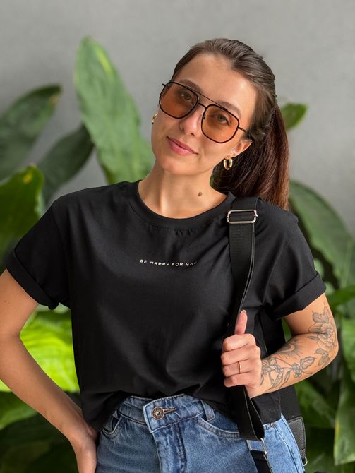 T-shirt Be Happy For You PRETO - LOJA TUTTI FRUTTI