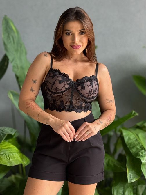 Top de Renda com Bojo PRETO - LOJA TUTTI FRUTTI
