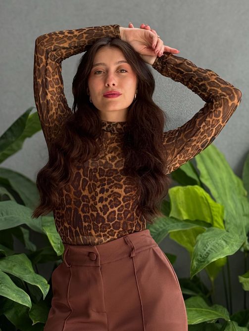 Body em Tule Manga Longa ESTAMPADO ANIMAL PRINT - LOJA TUTTI FRUTTI