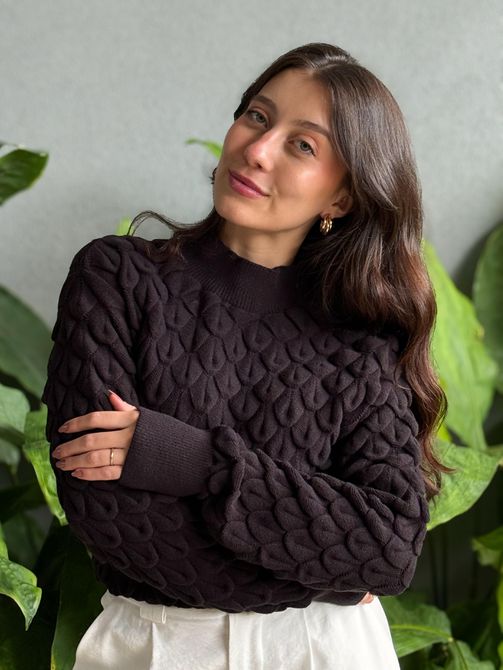 Tricot Manga Longa Escamas PRETO - LOJA TUTTI FRUTTI