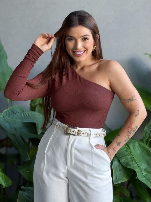 Body Nula Manga Aline MARROM - LOJA TUTTI FRUTTI