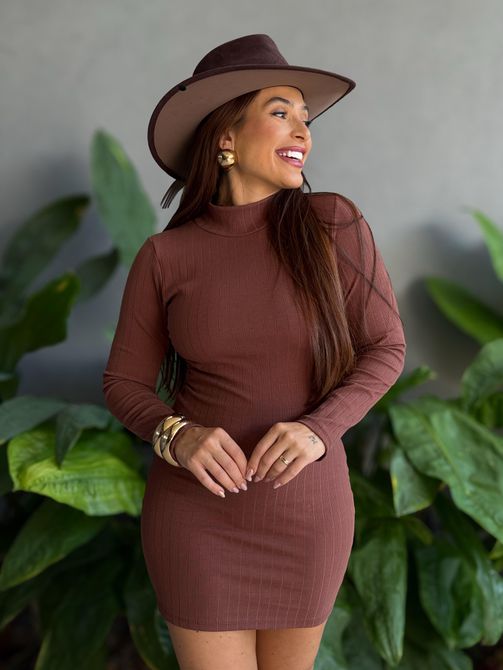 Vestido Glenda Manga Longa em Malha Ribana Premium... - LOJA TUTTI FRUTTI