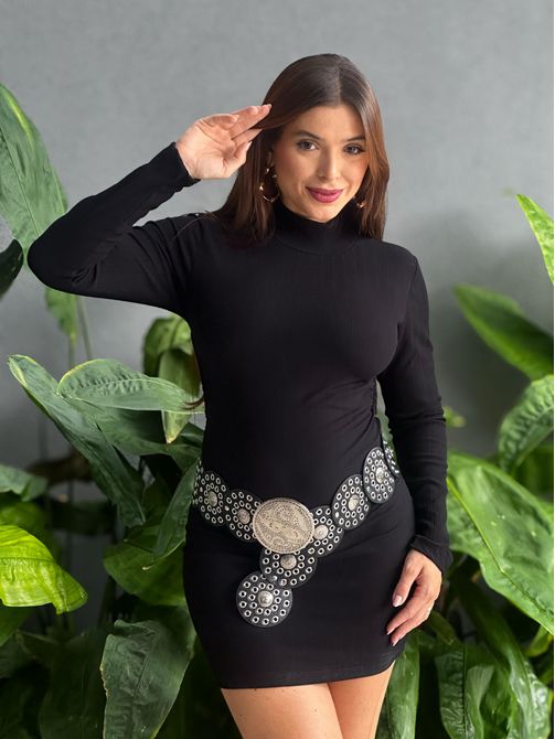 Vestido Glenda Manga Longa em Malha Ribana Premium... - LOJA TUTTI FRUTTI