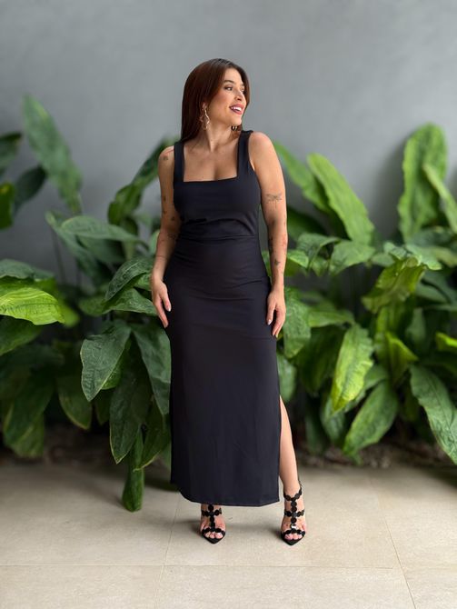 Vestido Midi em Crepe Ponto Roma PRETO - LOJA TUTTI FRUTTI