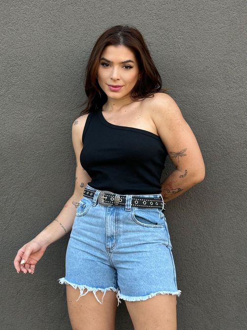 Blusa Nula Manga em Malha Ribana PRETO - LOJA TUTTI FRUTTI