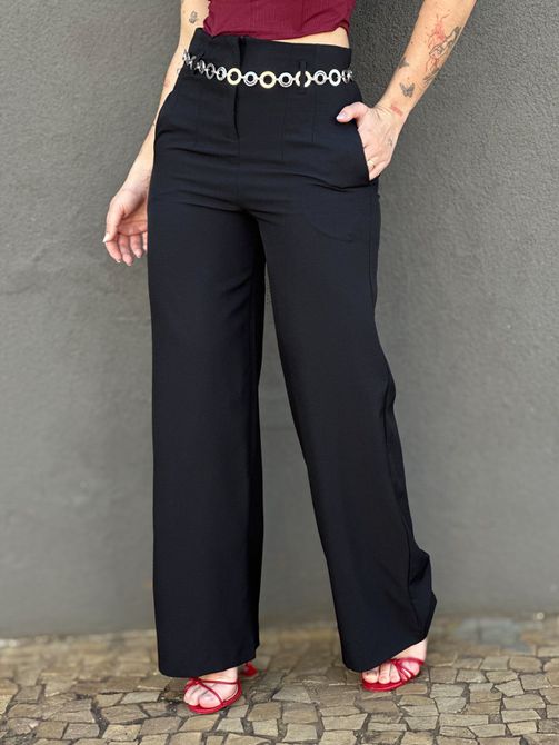 Calça Pantalona Andressa em Alfaiataria PRETO - LOJA TUTTI FRUTTI