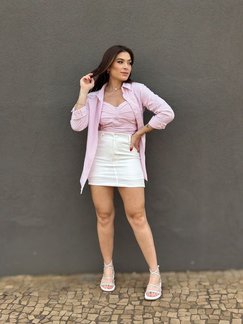 Conjunto Patricia Cropped e Camisa LISTRA FINA ROS... - LOJA TUTTI FRUTTI