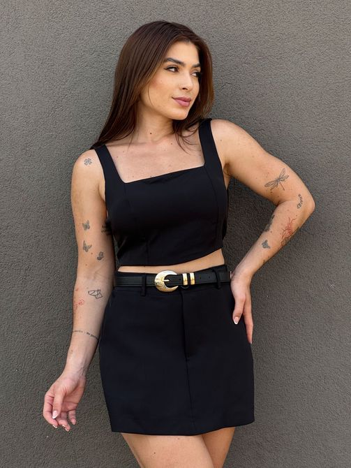 Conjunto Priscila em Alfaiataria Shorts Saia e Cro... - LOJA TUTTI FRUTTI