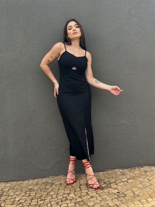 Vestido Midi Nina PRETO - LOJA TUTTI FRUTTI
