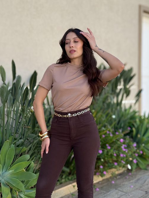 Blusa Baby Look Iris BEGE - LOJA TUTTI FRUTTI