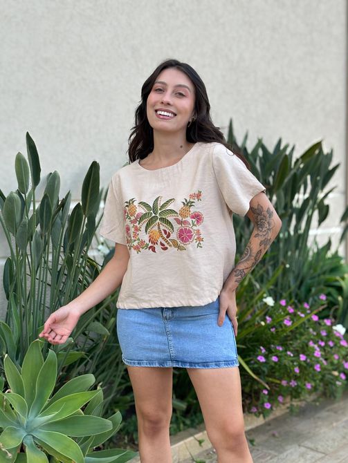 Blusa Dakota Manga Curta BEGE - LOJA TUTTI FRUTTI