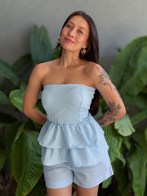 Blusa Doroti Sem Alças com Babados AZUL CLARO - LOJA TUTTI FRUTTI