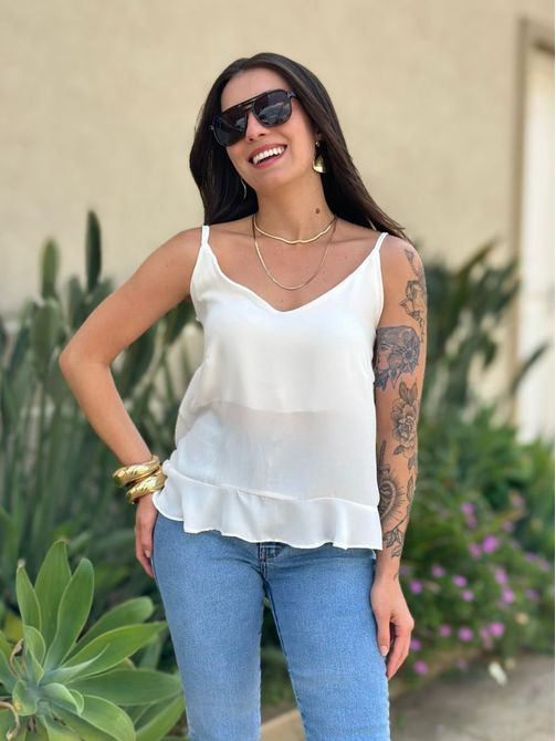 Blusa Jessica Alças Finas OFF WHITE - LOJA TUTTI FRUTTI