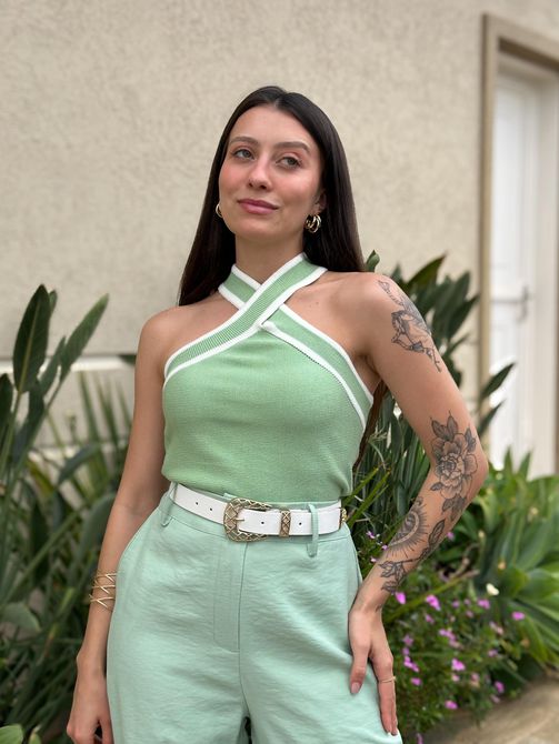 Blusa Tricot em X VERDE CLARO - LOJA TUTTI FRUTTI