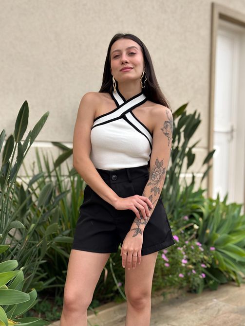 Blusa Tricot em X OFF WHITE - LOJA TUTTI FRUTTI