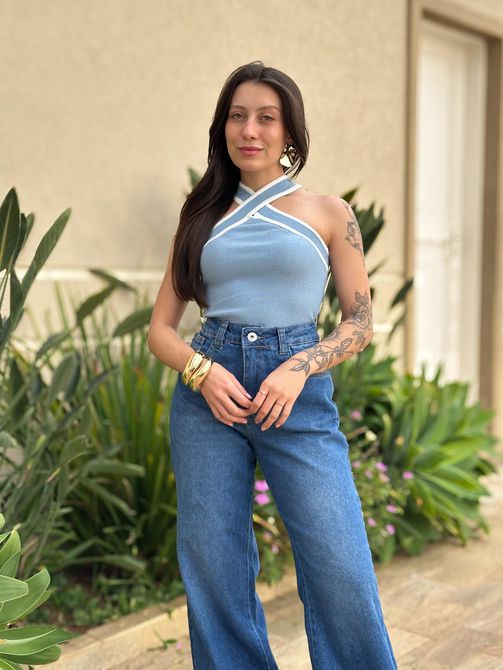 Blusa Tricot em X AZUL BEBE - LOJA TUTTI FRUTTI