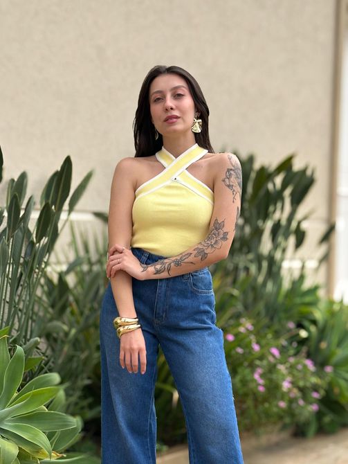 Blusa Tricot em X AMARELO MANTEIGA - LOJA TUTTI FRUTTI