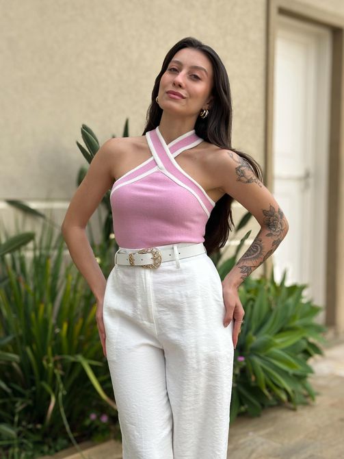 Blusa Tricot em X ROSA CLARO - LOJA TUTTI FRUTTI