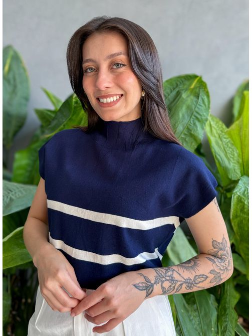 Blusa Marina Em Tricot Listrado AZUL MARINHO COM B... - LOJA TUTTI FRUTTI