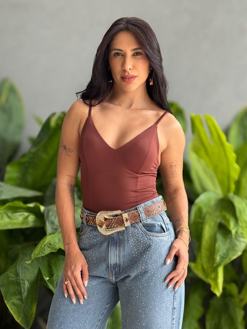 Body Maiô Alças Finas MARROM - LOJA TUTTI FRUTTI