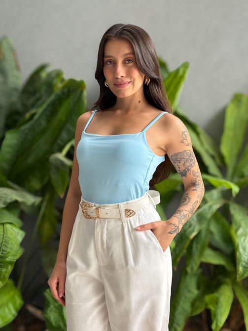 Body Poliamida Alças Finas AZUL BEBE - LOJA TUTTI FRUTTI