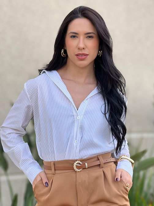 CAMISA LISTRADA LUCILA BEGE - LOJA TUTTI FRUTTI