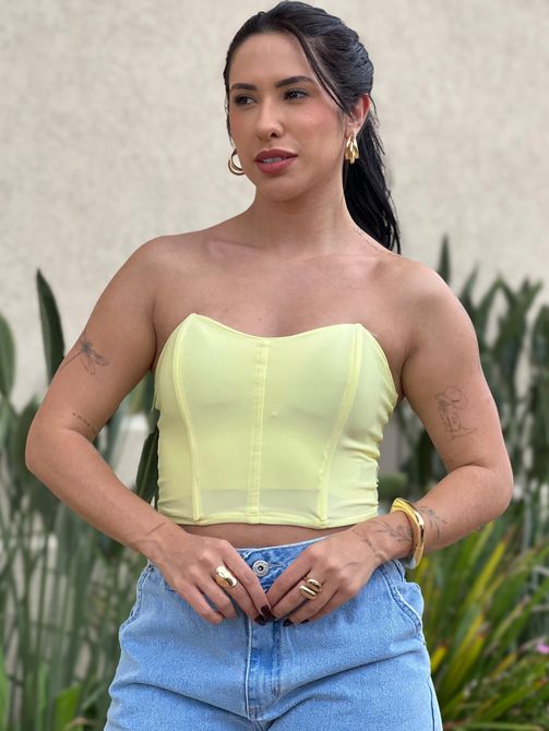 Cropped Corselet em Poliamida AMARELO - LOJA TUTTI FRUTTI