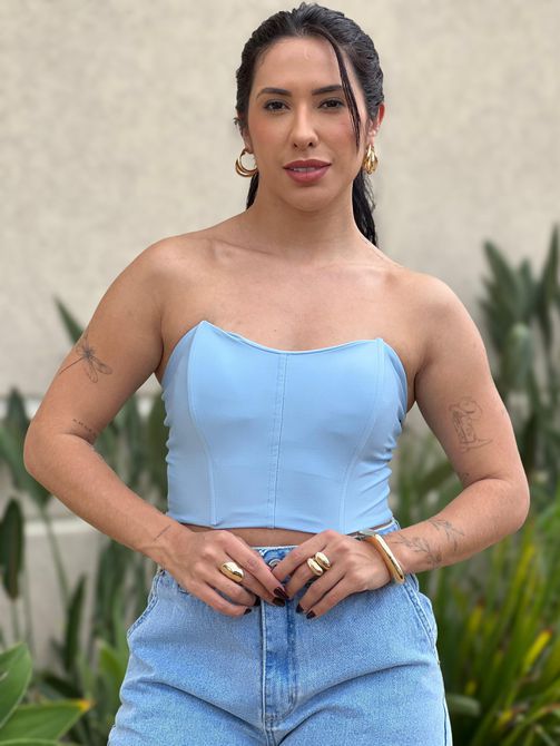 Cropped Corselet em Poliamida AZUL BEBE - LOJA TUTTI FRUTTI