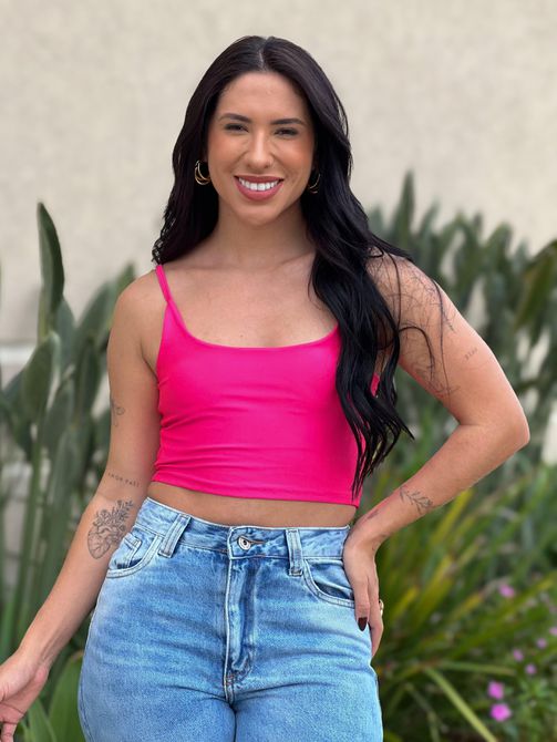 Top Alças Finas em Poliamida ROSA PINK - LOJA TUTTI FRUTTI